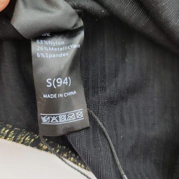 Dream Bandits S Tell Me Gold Metallic Stripe‎ Cold Shoulder Bodysuit Mock Neck - Picture 11 of 12